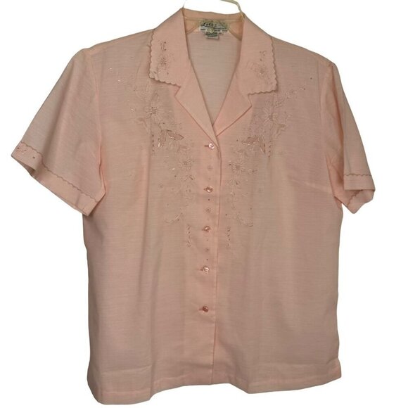 Lily Tops - Lily Vintage Grannycore Hand Embroidered Pink Button Up Shirt Size 40 Large READ